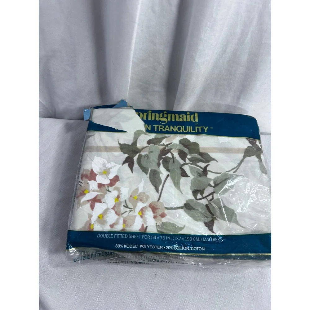 Springmaid Key Largo Double Flat & Fitted Sheet Set Floral Vintage White Full